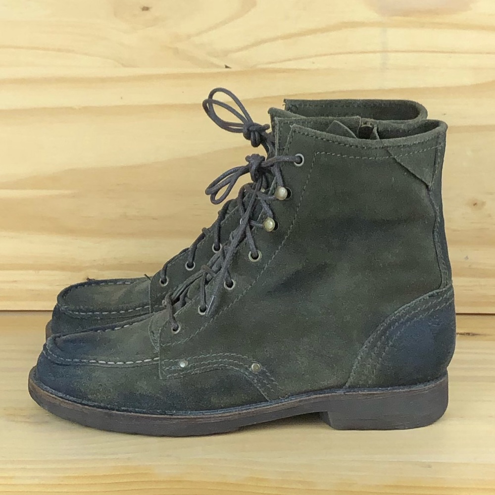 BED STU Men’s 9 Soft Suede Dark Army Green Burnished Leather Distressed Boots